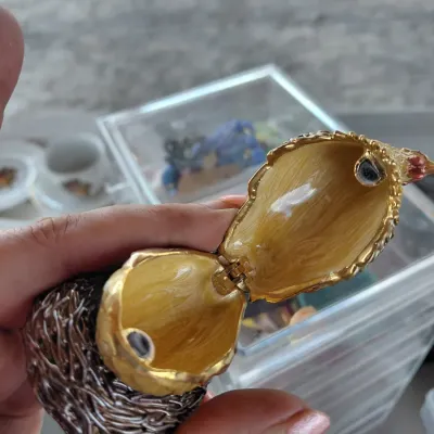 Sale Photo Thumbnail #164: Hen on Golden Egg. Beautiful Rhinestone Vintage Gems.