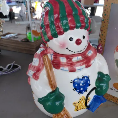 Sale Photo Thumbnail #191: Box and 2 PC Snowman Cookie Jar. Beautiful Cardinal, Craft Decorative Design.