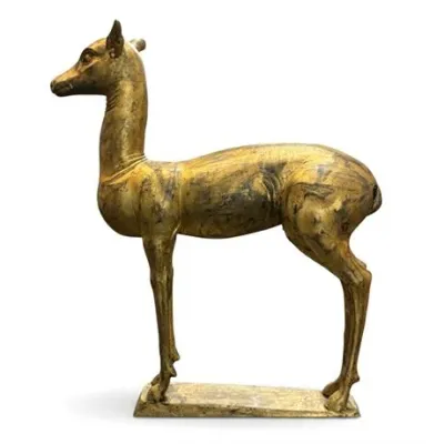 Sale Photo Thumbnail #3: Lot 003 
Gilded Bronze Fawn Statue, Early Mid Century