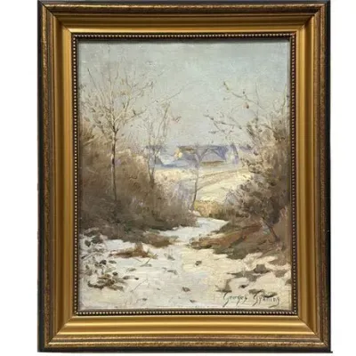 Sale Photo Thumbnail #31: Georges "Geo" Gyaniny (French, 1900–1970) — Snowy Woodland Path, Oil on Canvas