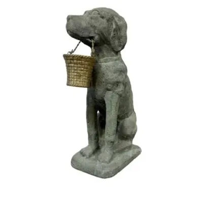 Sale Photo Thumbnail #194: Decorative Cement Dog with Brass Basket