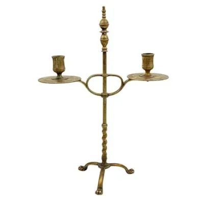 Sale Photo Thumbnail #59: Antique English Brass Twin-Branch Candelabra, Tripod Paw Feet, Marked "England"