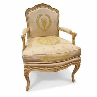 Sale Photo Thumbnail #19: Lot 019   
Louis XV Style Damask Upholstered Fauteuil