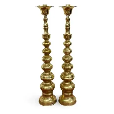 Sale Photo Thumbnail #40: Baroque-Style Altar Candlesticks, Pair, Tall Brass