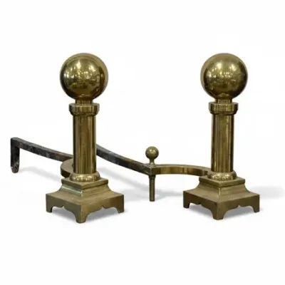Sale Photo Thumbnail #190: 19th C Cast Brass Cannon Ball Andirons