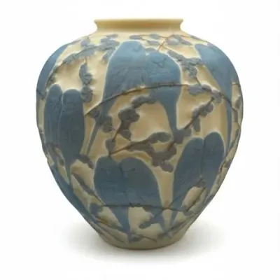 Sale Photo Thumbnail #149: 1930s Phoenix Consolidated "Lovebirds" Vase Blue on White