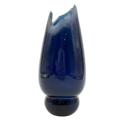 Sale Photo Thumbnail #93: Cobalt Blue Art Glass Vase, Signed, "Jagged Edge"