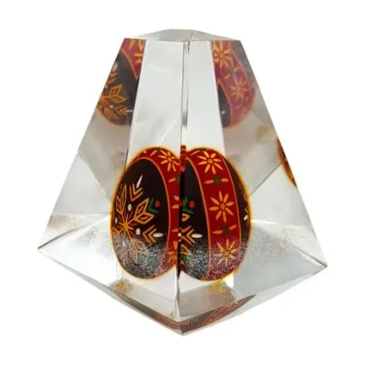 Sale Photo Thumbnail #95: Lucite Prism Paperweight with a Ukrainian Pysanka, Vintage
