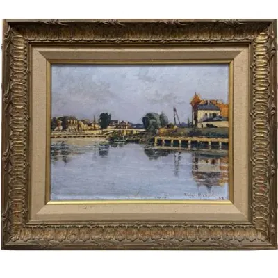 Sale Photo Thumbnail #60: Luigi Michaeli, Riverside Landscape, Oil on Board, 1932
