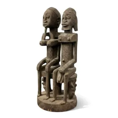 Sale Photo Thumbnail #180: Dogon-Style Carved Wood Seated Couple Figure, Mali