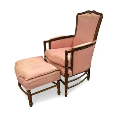 Sale Photo Thumbnail #26: Lot 027  
French Provincial Louis XVI Style Bergère Armchair with Extension Ottoman