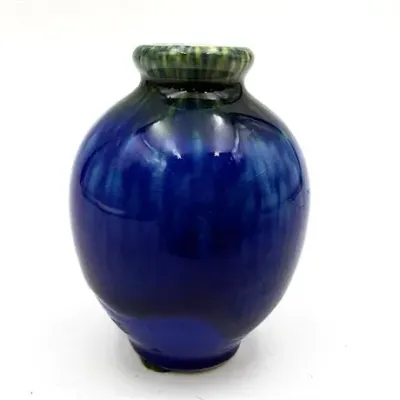 Sale Photo Thumbnail #101: Ceramic Asahi Pottery Miniature Vessel Vase, Cobalt Blue Glaze