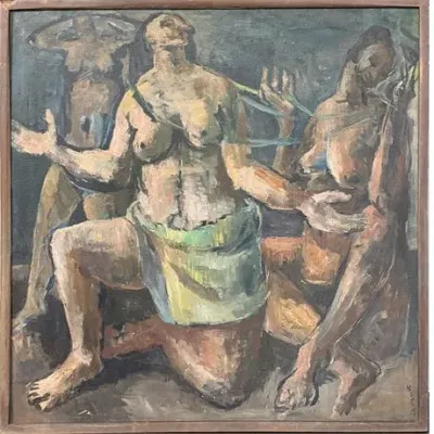 Sale Photo Thumbnail #52: Mid-Century Expressionist Figure Painting Signed