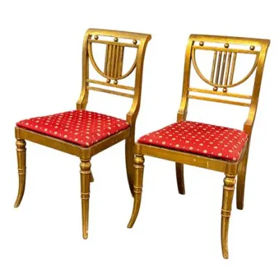 Sale Photo Thumbnail #7: Lot 007   
Regency Style Gilt-wood Side Chairs with Lyre-Form Splat