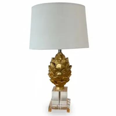 Sale Photo Thumbnail #35: Vintage Gilded Artichoke and Lucite Base Occasional Table Lamp