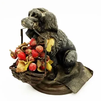 Sale Photo Thumbnail #100: Antique French 19th Century Bronze and Brass Spaniel Dog with Basket