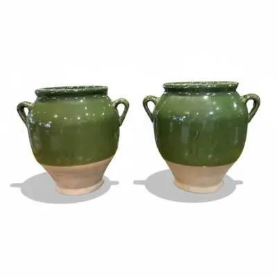 Sale Photo Thumbnail #107: French Confit Pots with Green Glaze from the 19th Century Pair (2)