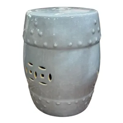 Sale Photo Thumbnail #111: Asian Inspired Ceramic Garden Stool, Double Coin Motif, Grey/Blue