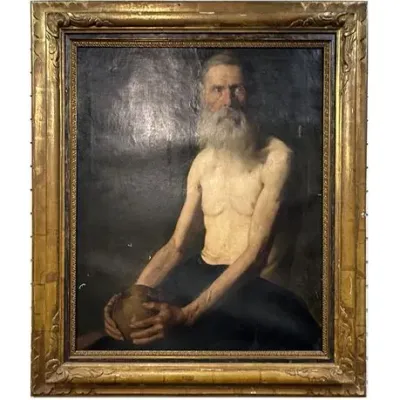 Sale Photo Thumbnail #12: Lot 012  
Finnish Golden Age Painting Attributed to Albert Edelfelt, "Naked Man and Skull"