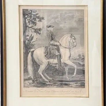 Sale Photo Thumbnail #2: Equestrian Portrait of Louis Cazeau De Nestier, Engraving 1751
