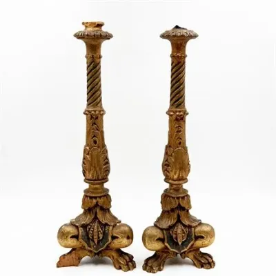 Sale Photo Thumbnail #27: Lot 030  
French Baroque Gilt Wood Early 19th C Candlesticks