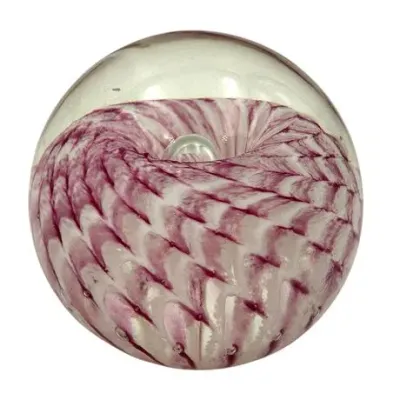 Sale Photo Thumbnail #92: Vintage Glass Eye Pink Ribbon Crystal Paper Weight