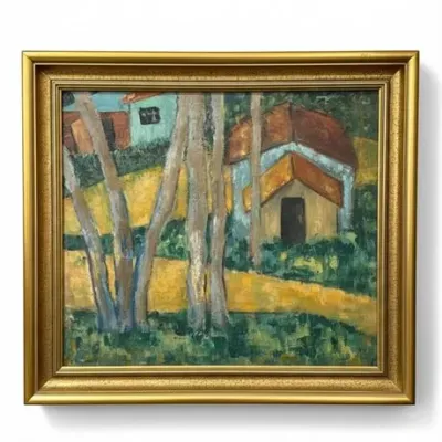 Sale Photo Thumbnail #68: R. Weinberg Mid Century Landscape on Board