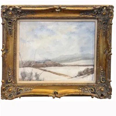 Sale Photo Thumbnail #187: Gregg Fuss, Winter Landscape Oil on Canvas, 1969