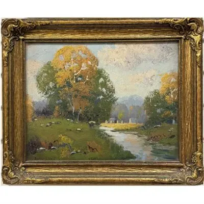 Sale Photo Thumbnail #57: S. Lund, Landscape, Oil on Canvas, Late 19th Century