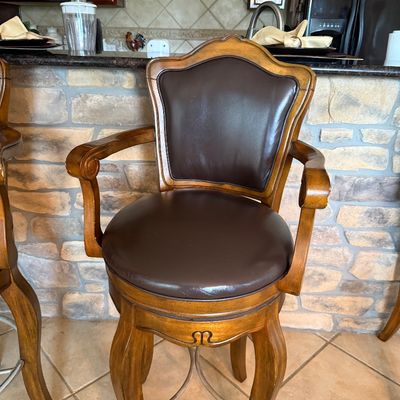3 Wood and Leather swivel bar stool