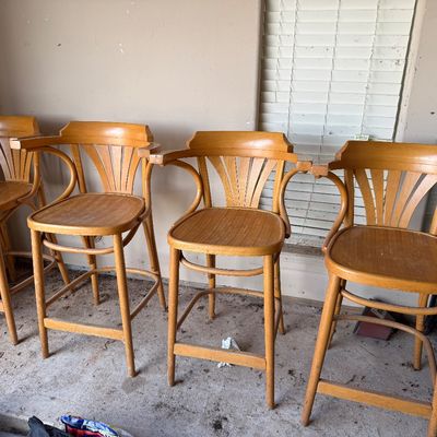 Sale Photo Thumbnail #152: 4 wooden tall bar stools
