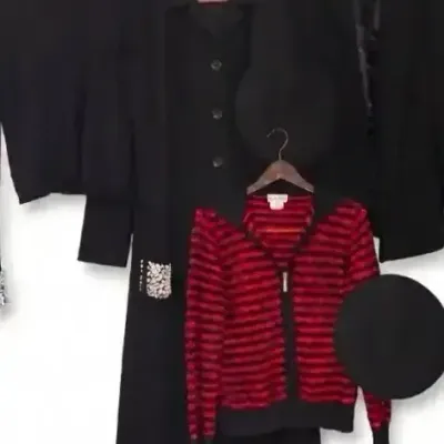 Cashmere Coat And Sweater. Wool Beret And Blazer Wear Jonathan Michael. Bloomingdales, And Pebeo 