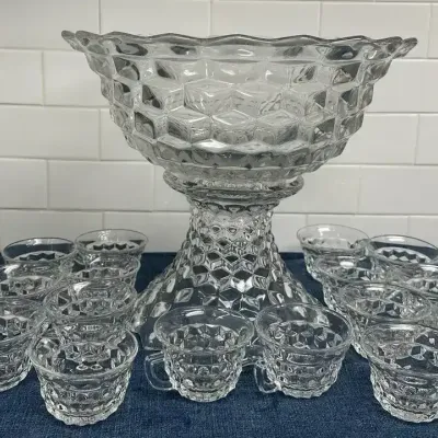 Crystal Punchbowl on Stand and 20 Cups
