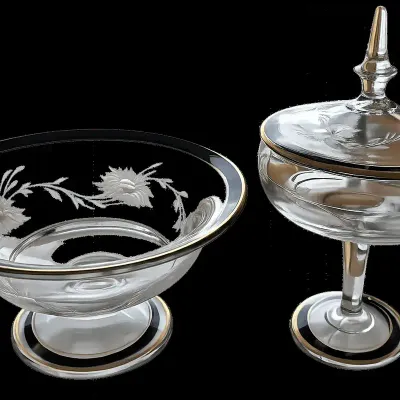 Dorothy Thorpe Black And Gold Band Compote And Lidded Dish