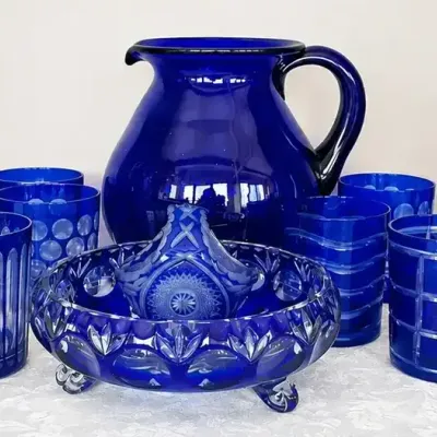 Cobalt Cut-to -Clear & Handblown Glass