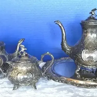 James Dixon Silverplate Tea Service w/ Tray, Pattern 8838