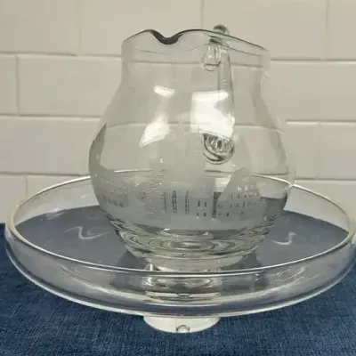 Carl Rotter Etched Pitcher and Pedestal Bowl