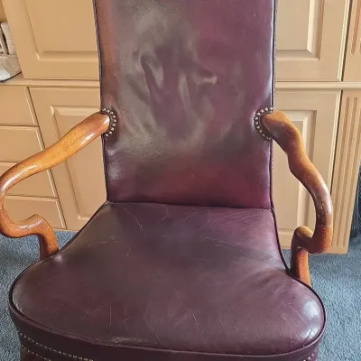 Vintage Leather Queen Anne Style Armchair By Classic