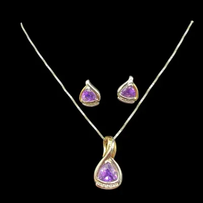 14k Two Tone Gold And Amethyst Set- 14k White Gold Box Chain 