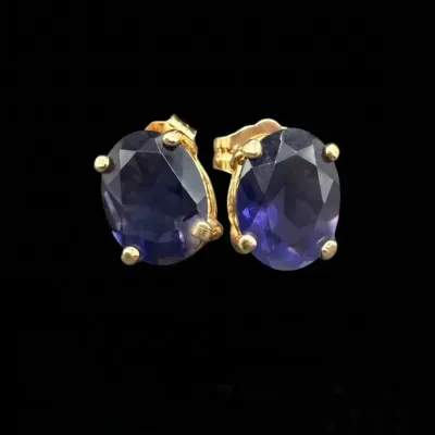 14K Gold Oval Cut Sapphire Stud Earrings