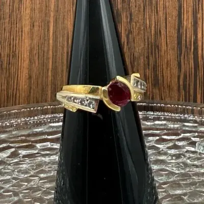 18K Yellow Gold Ruby and Diamond Accent Ring