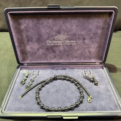 Non-Magnetic Black Stone Beaded Necklace & Matching Earrings in Presentation Case