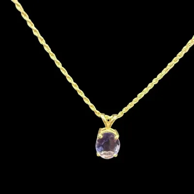 14K Yellow Gold Oval Blue/Violet Tourmaline Pendant Necklace
