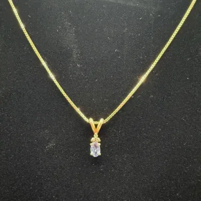 14k Gold Tanzanite/Diamond Pendant On 14k Gold Box Chain 