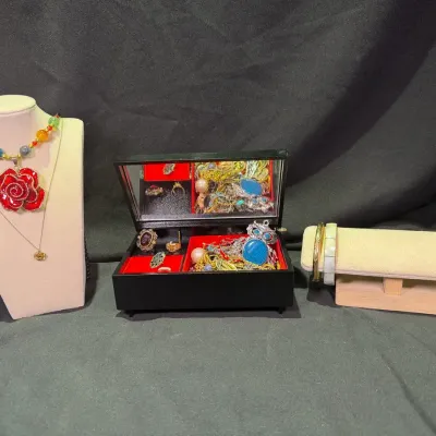 Japanese Lacquer Jewelry Box With Costume Jewelry 