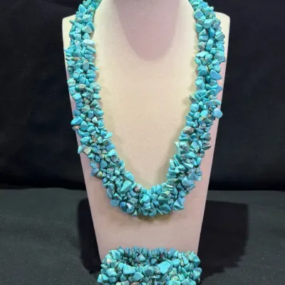 Turquoise Chip Bead Necklace And Matching Bracelet 
