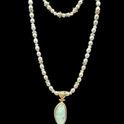 Cornerstone Sterling Silver Cultured Pearl & Faux Opal Glass Pendant Necklace & Bracelet Set