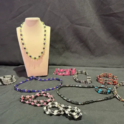11 Piece Assortment Of Magnetic Hematite Necklaces and Bracelets 