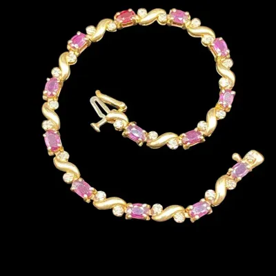 14k Gold Ruby & Diamond Tennis Bracelet 