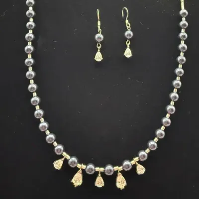 Sterling Silver Iolite and Metallic Faux Pearl Jewelry Suite